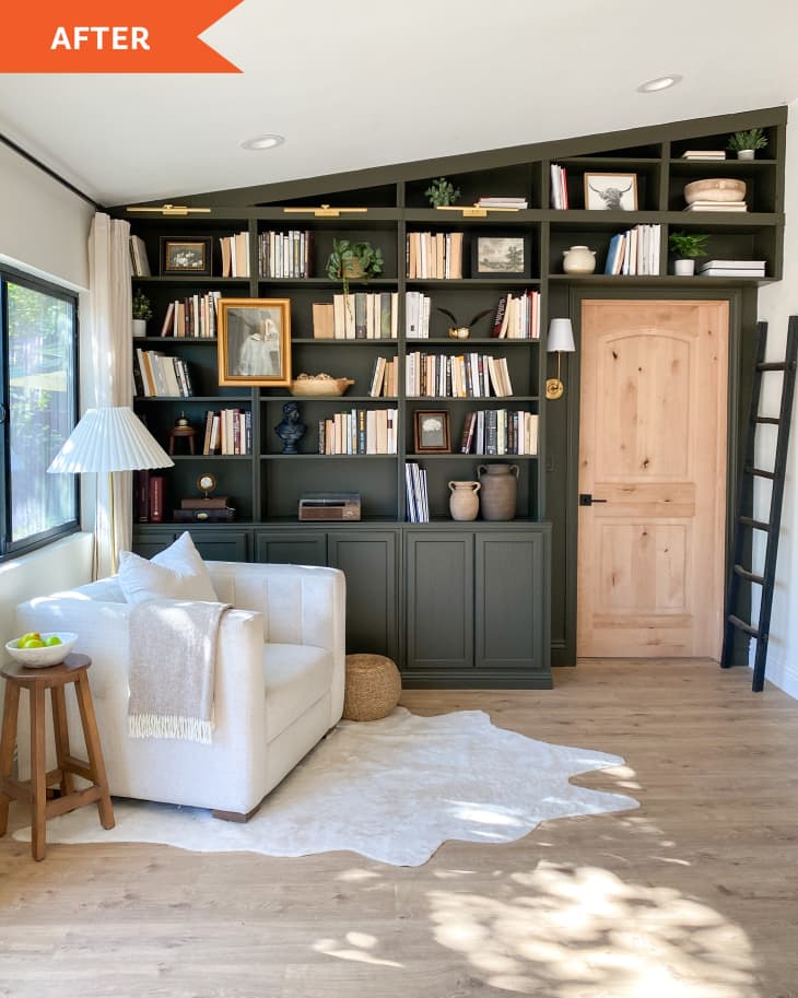 Green Built in Bookshelves Before and After Photos Apartment